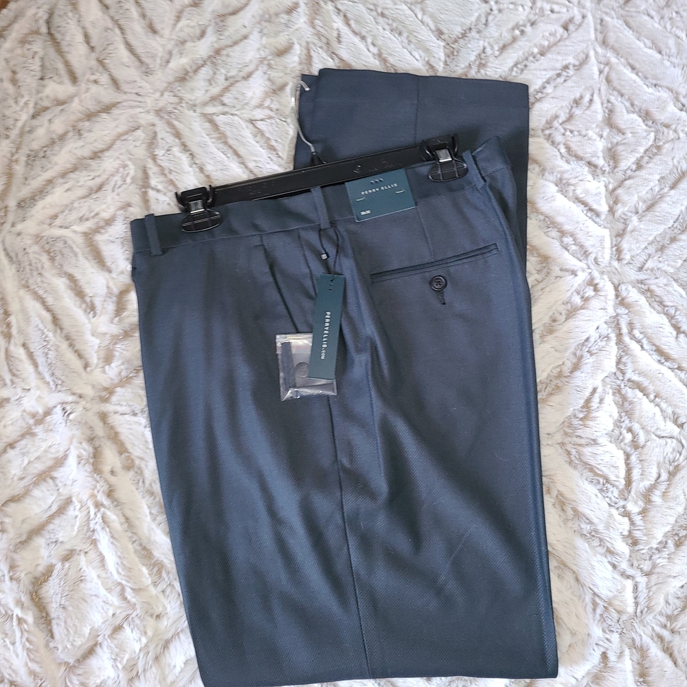 Perry Ellis Steel Blue Textured Pants Size 36x32